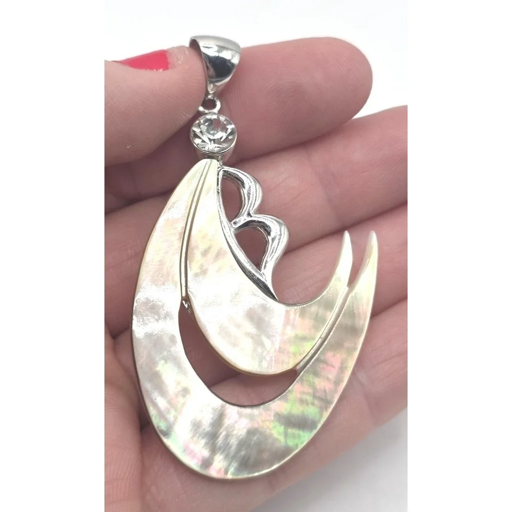 Mother of Pearl Wave Sterling Silver Letter‎ B CZ Pendent 2.5